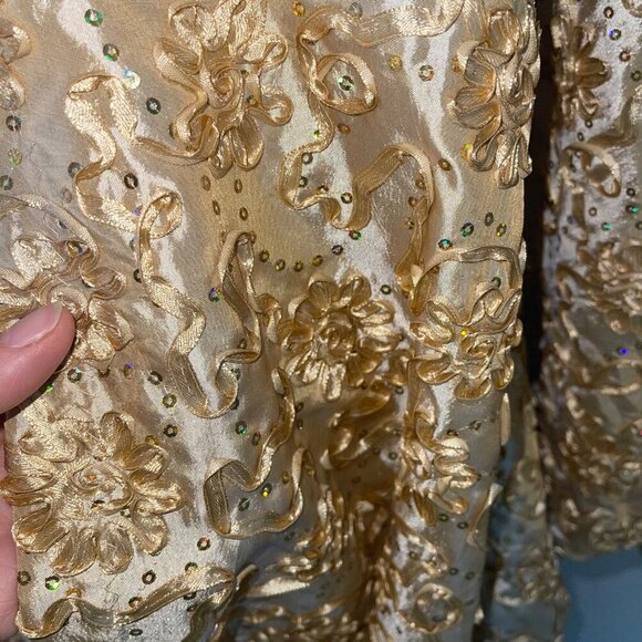 Vintage Womens Coat One Size Gold Custom Embroidered Sequin Caftan Evening - Picture 4 of 7